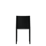 Back view of a black minimalist visitor chair with a simple design.