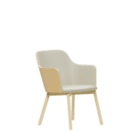 Stylish visitor chair with light upholstery and wooden legs.